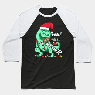 Funny Holiday T-Rex RINGLE RELLS RAAWR Christmas Gift Baseball T-Shirt